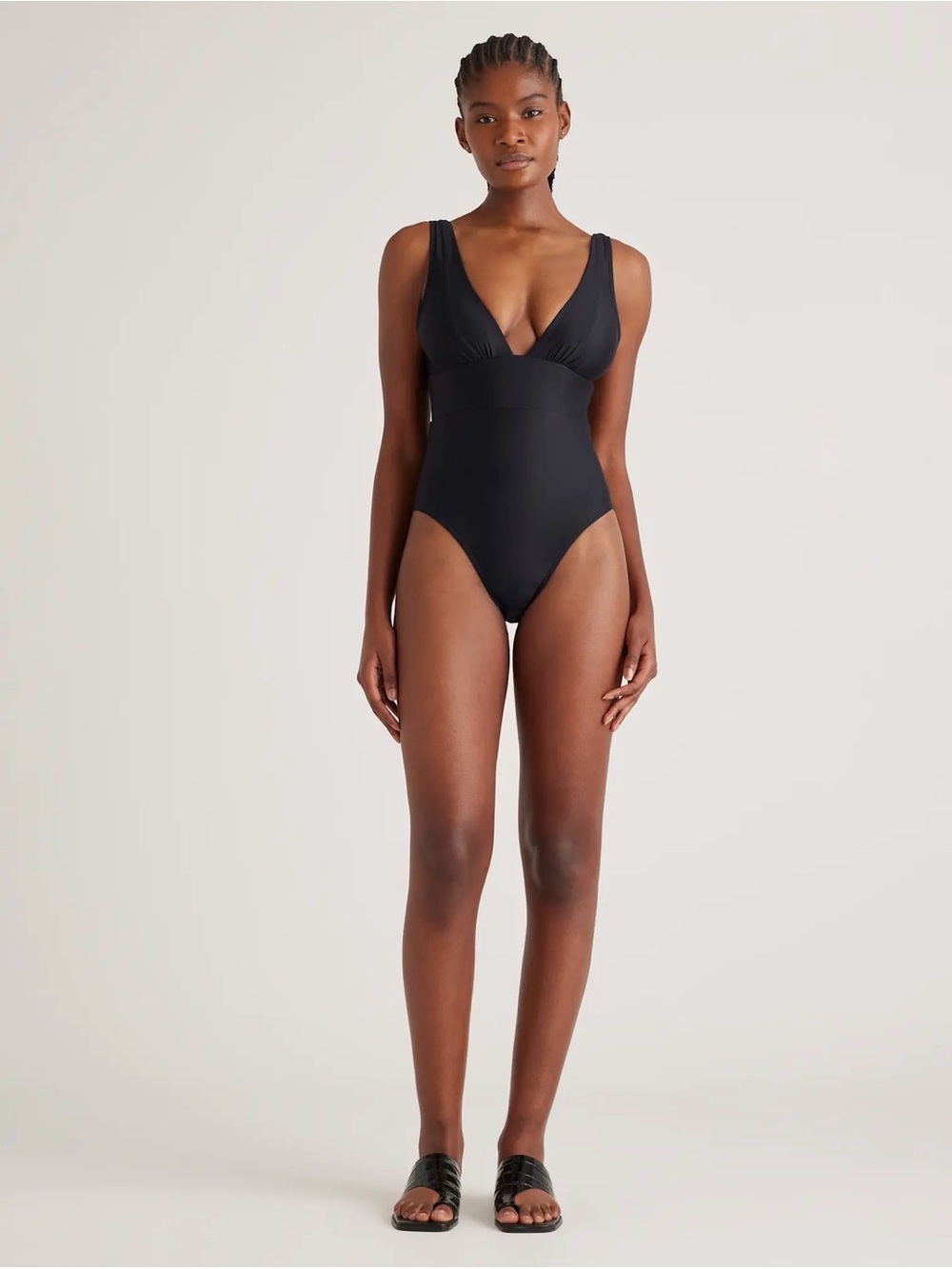 Quince Italian Plunge One-Piece Swimsuit | Medium | Black